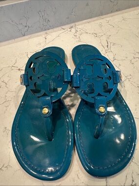 Tory Burch Miller Teal Blue Green Patent Sandals Size 7